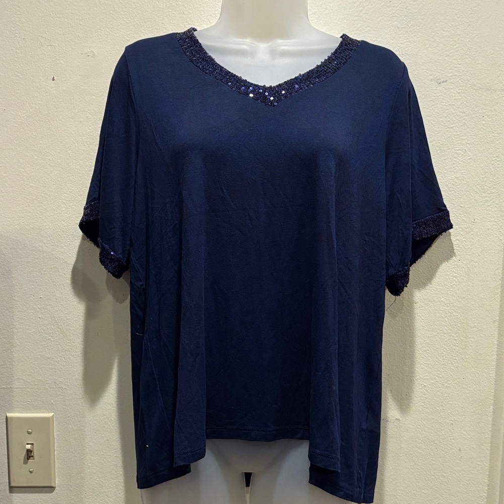 Studio 1886 Navy Blue Blouse with Sequin Trim